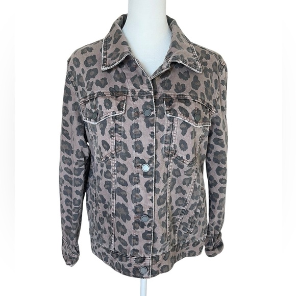 Blank NYC Brown Cheetah Print Denim Trucker Jacket - Size Medium - Picture 1 of 7